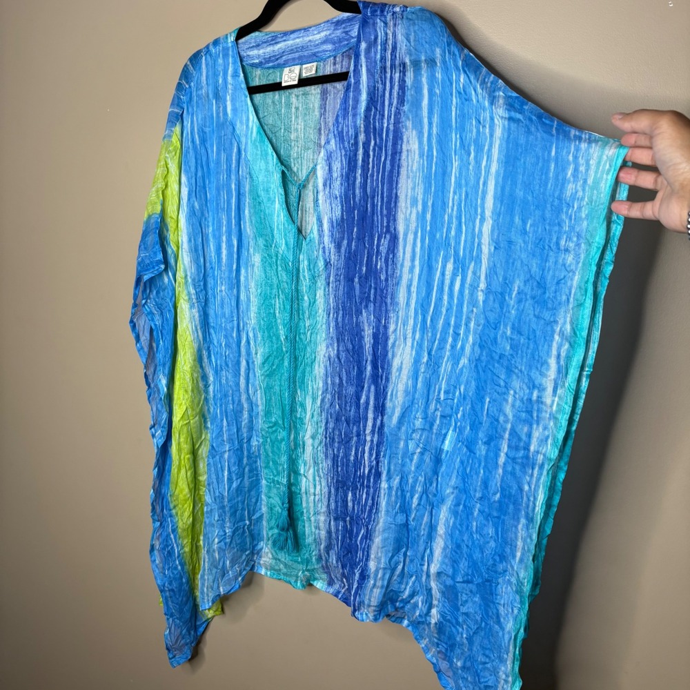 Beach By Exist Cover Up Tie Dye Tassel V-Neck OS Resortwear Vacation